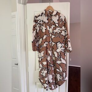 Maeve by Anthropologie Brown Floral Long Sleeve Shirt Dress